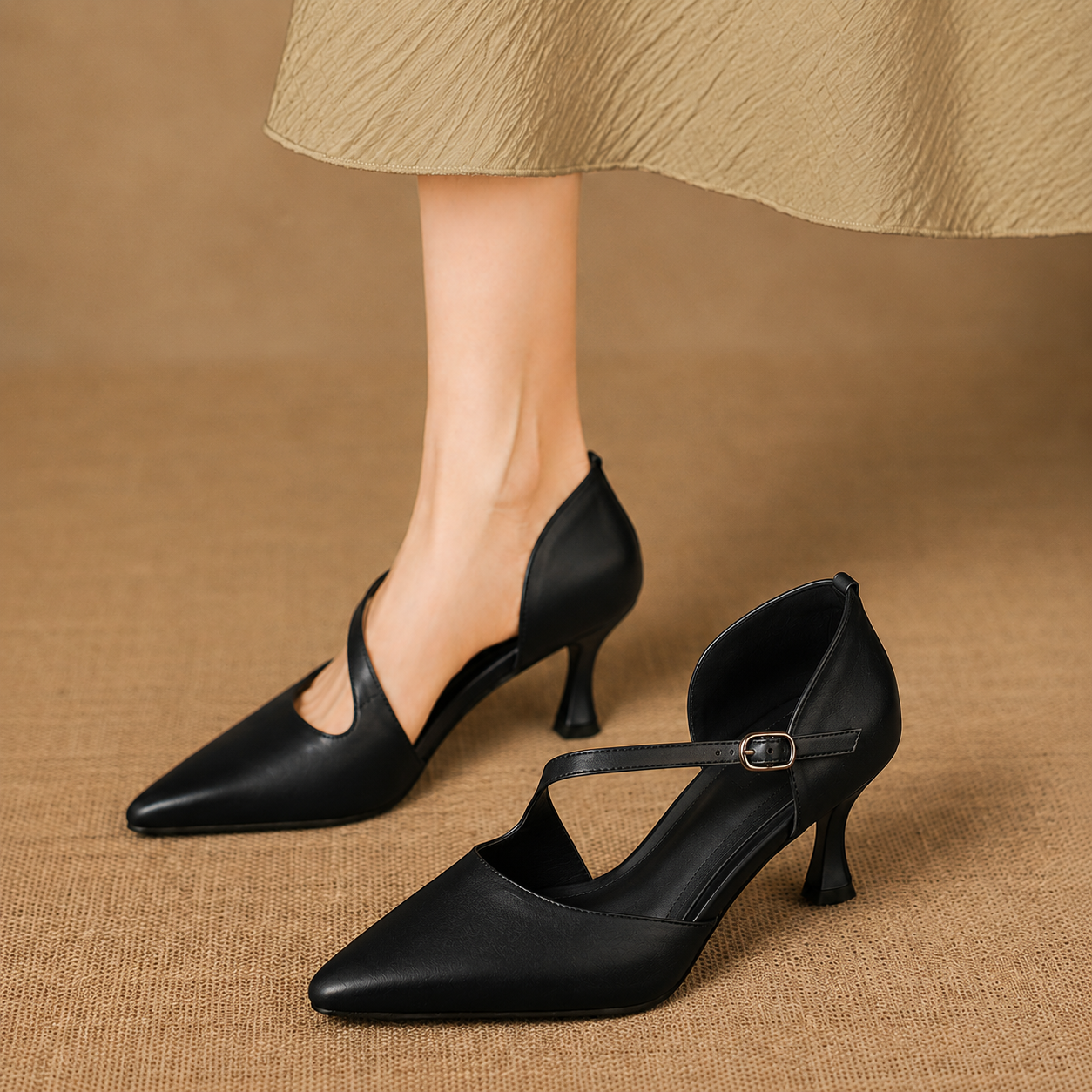 Avena Genuine Leather Crossover Strap Heels