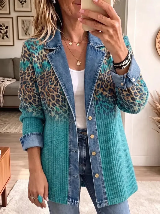 Olivia | Vintage Elegant Denim Leopard Print Jacket