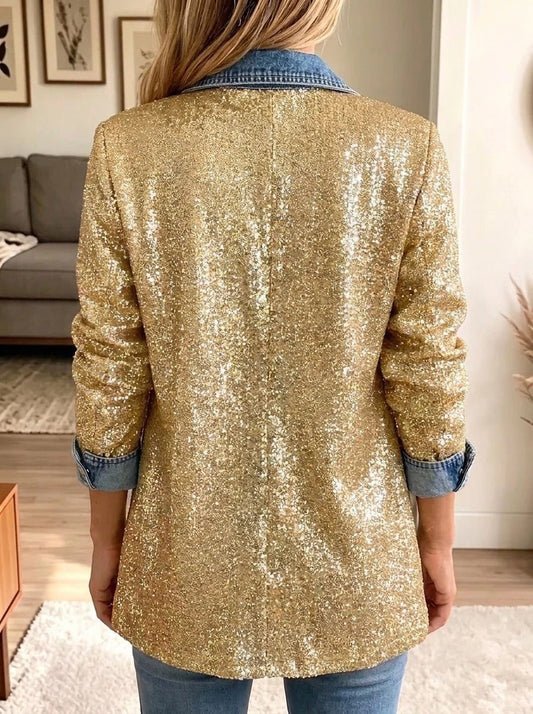 Sophia | Gold Glitter Denim Spliced Jacket