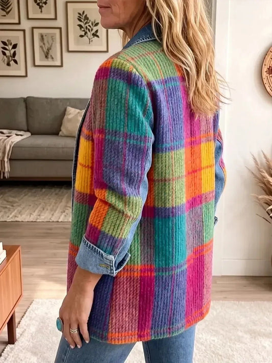 Emma | Vintage Elegant Denim Patchwork Plaid Jacket