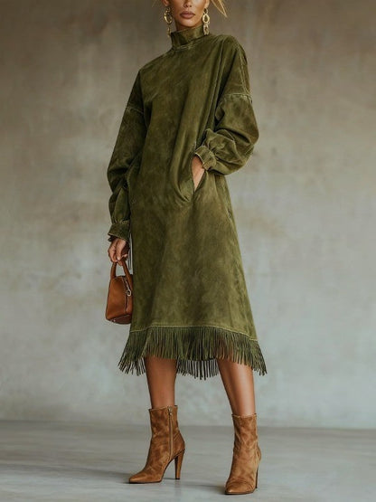 Aurora | Suede Dress with Fringes