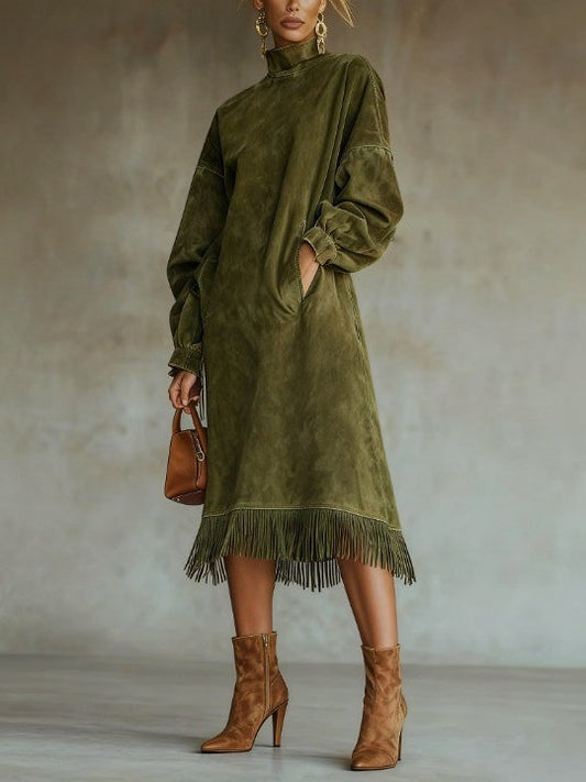 Aurora | Suede Dress with Fringes