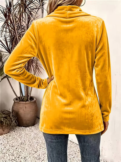 Maeve™ | Mustard Velvet Button-Tab Cardigan