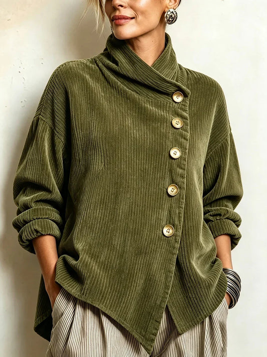 Olivia | The Corduroy Button-Up Top in Olive Green