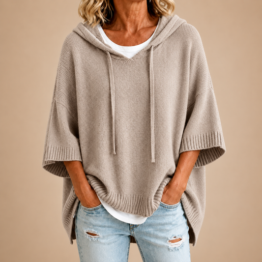Harper | Knit Poncho with Hood in Mole