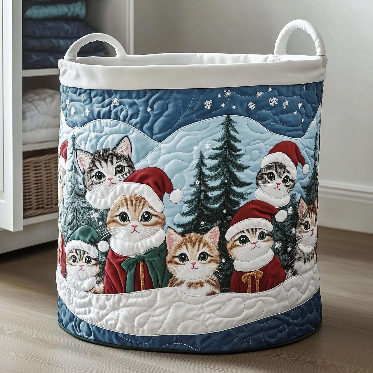 Snowy Kitten Gathering Laundry Basket - 2