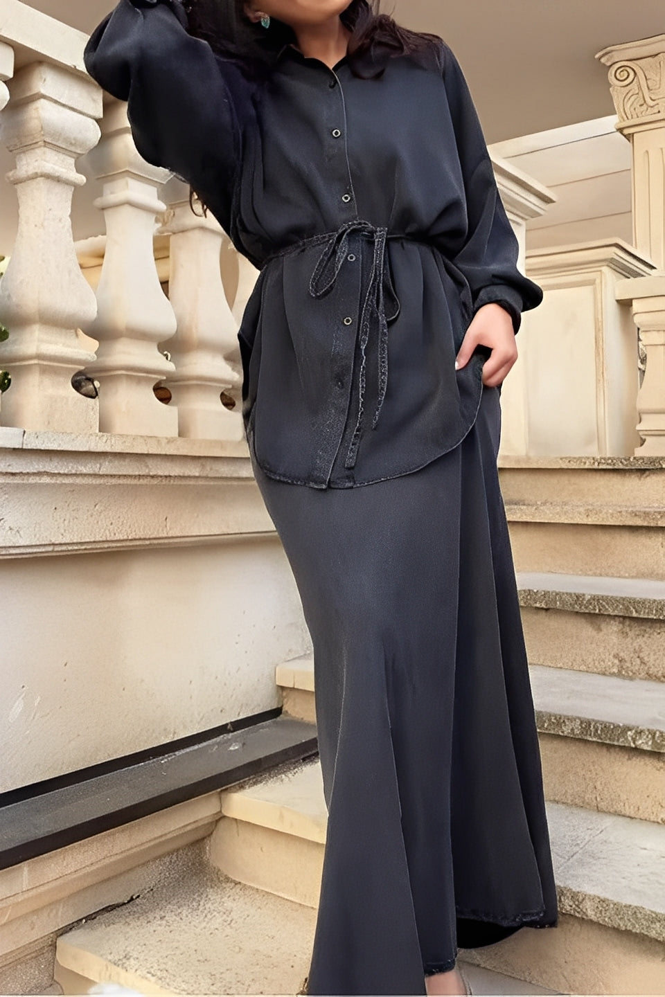 Lyca Tie-Drawstring Shirt and Skirt Set