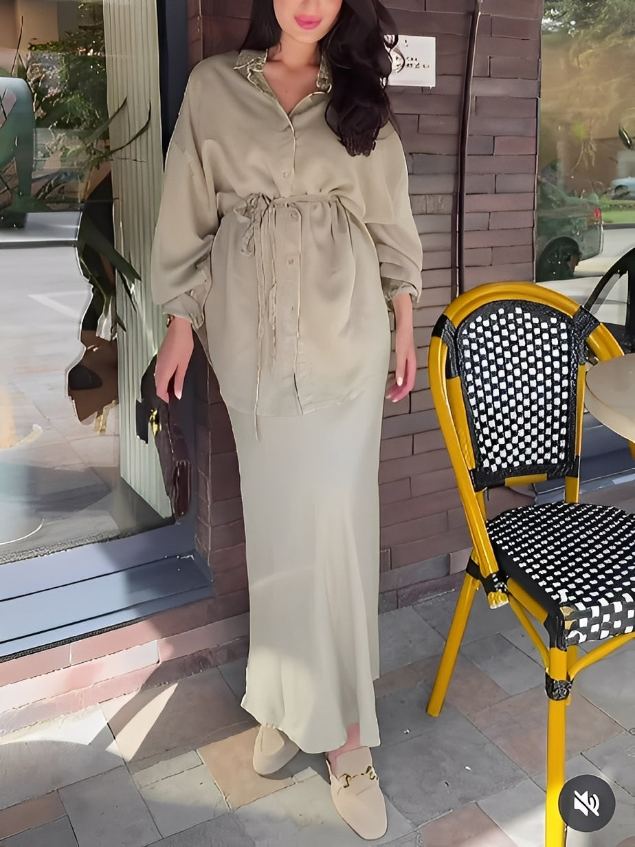 Jessa Tie-Drawstring Shirt and Skirt Set