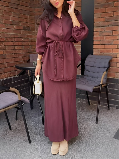 Grace Tie-Drawstring Shirt and Skirt Set
