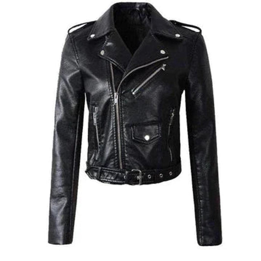 Rachel | Cropped Belted Moto Jacket